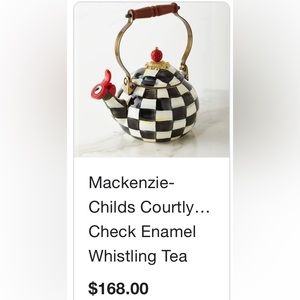 MacKenzie-Childs Courtly Check Enamel Whistling Tea Kettle - Black and White